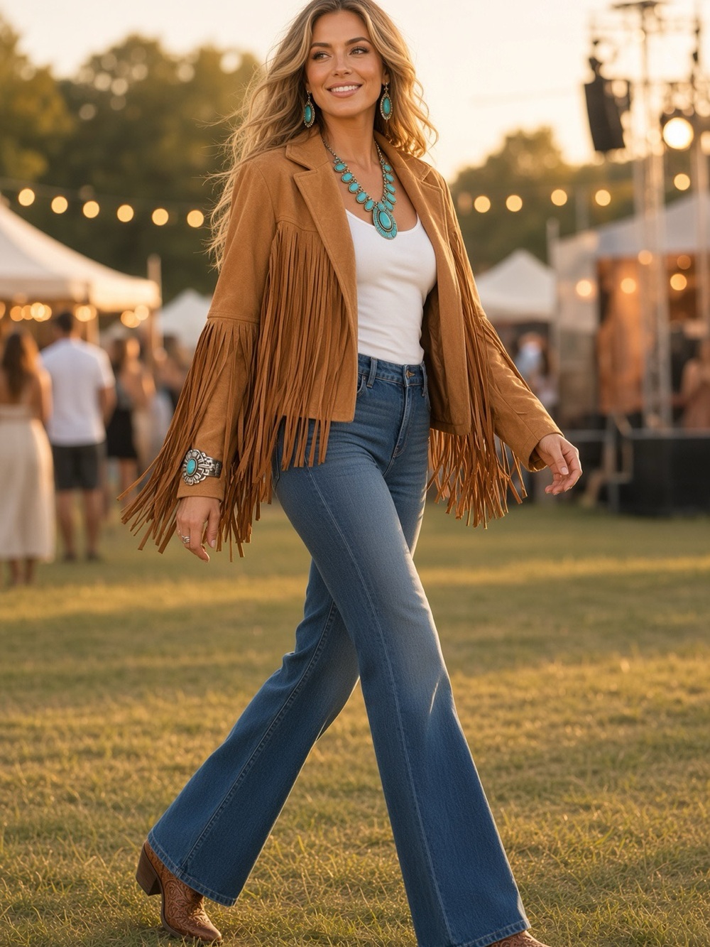 Fringe Faux Suede Bootcut Jacket in Camel-NWT-Festival Concert Brunch Fall❤️